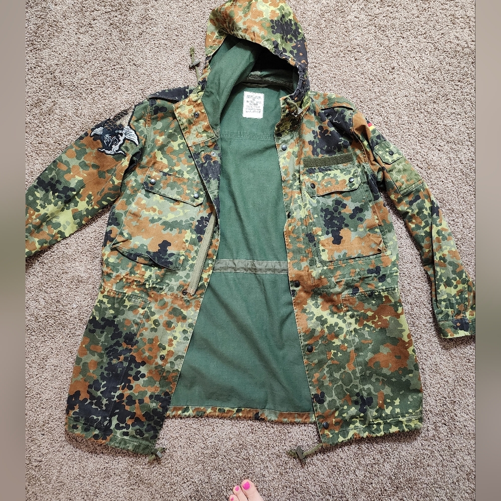 Vintage Scharrer German Military Uniform Camo Jacket Parka UniSex 1997 Koi Patch - Picture 2 of 13